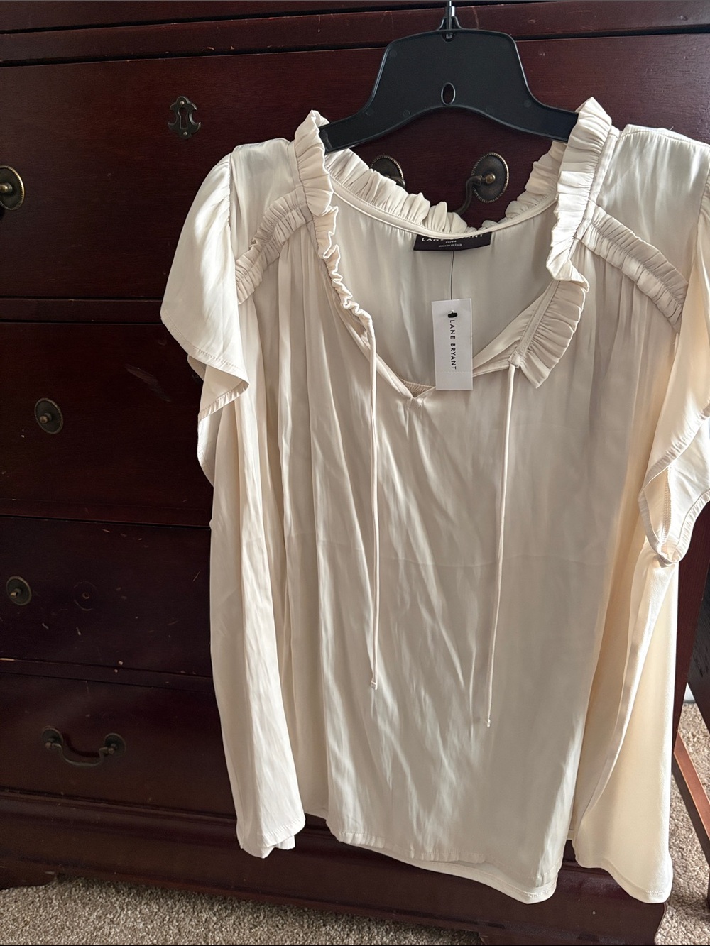 Lane Bryant Cream Ruffle-Trim Peasant Blouse